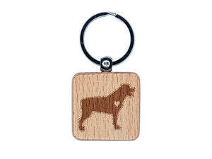 Rottweiler Dog with Heart Engraved Wood Square Keychain Tag Charm