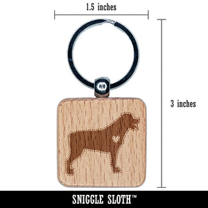 Rottweiler Dog with Heart Engraved Wood Square Keychain Tag Charm
