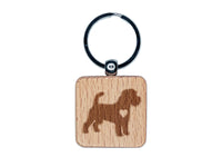 Rough Coated Jack Russell Terrier Parson Dog with Heart Engraved Wood Square Keychain Tag Charm