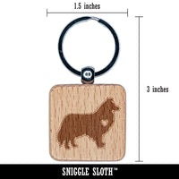 Rough Collie Dog with Heart Engraved Wood Square Keychain Tag Charm