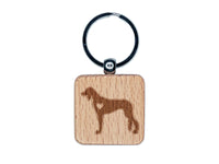 Saluki Dog with Heart Engraved Wood Square Keychain Tag Charm