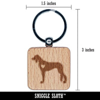 Saluki Dog with Heart Engraved Wood Square Keychain Tag Charm