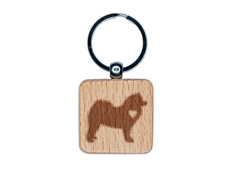 Samoyed Dog with Heart Engraved Wood Square Keychain Tag Charm