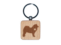 Samoyed Dog with Heart Engraved Wood Square Keychain Tag Charm