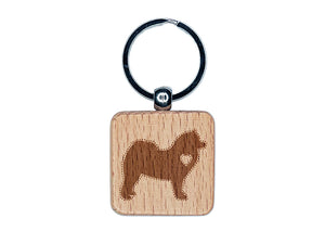 Samoyed Dog with Heart Engraved Wood Square Keychain Tag Charm