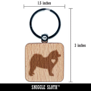 Samoyed Dog with Heart Engraved Wood Square Keychain Tag Charm
