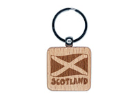 Scotland with Waving Flag Cute Engraved Wood Square Keychain Tag Charm