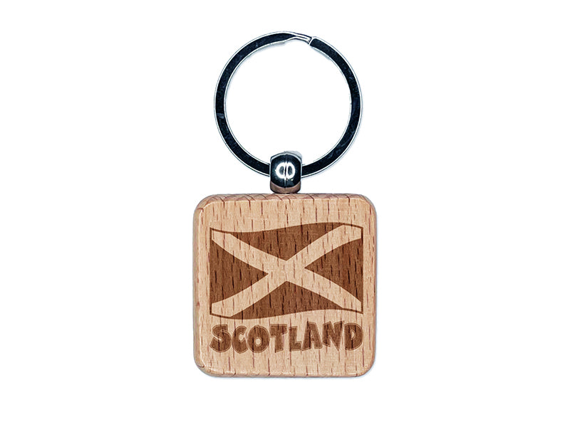 Scotland with Waving Flag Cute Engraved Wood Square Keychain Tag Charm