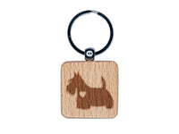 Scottish Terrier Scottie Dog with Heart Engraved Wood Square Keychain Tag Charm