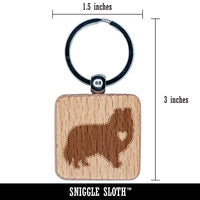 Shetland Sheepdog Sheltie Dog with Heart Engraved Wood Square Keychain Tag Charm