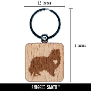 Shetland Sheepdog Sheltie Dog with Heart Engraved Wood Square Keychain Tag Charm