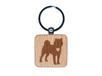Shiba Inu Dog with Heart Engraved Wood Square Keychain Tag Charm