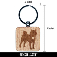 Shiba Inu Dog with Heart Engraved Wood Square Keychain Tag Charm