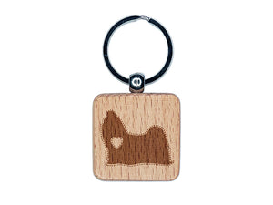 Shih Tzu Dog with Heart Engraved Wood Square Keychain Tag Charm