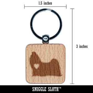Shih Tzu Dog with Heart Engraved Wood Square Keychain Tag Charm