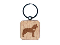 Siberian Husky Dog with Heart Engraved Wood Square Keychain Tag Charm