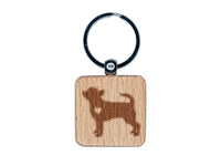 Smooth Coat Chihuahua Apple Head Dog with Heart Engraved Wood Square Keychain Tag Charm