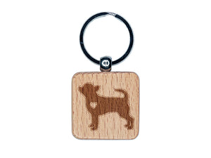 Smooth Coat Chihuahua Apple Head Dog with Heart Engraved Wood Square Keychain Tag Charm