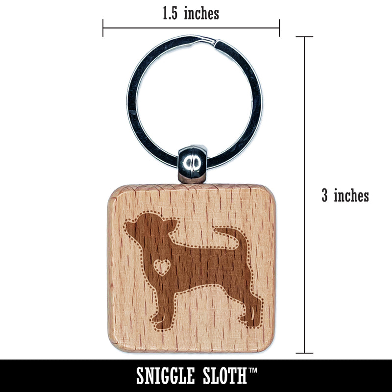 Smooth Coat Chihuahua Apple Head Dog with Heart Engraved Wood Square Keychain Tag Charm