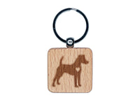 Smooth Fox Terrier Dog with Heart Engraved Wood Square Keychain Tag Charm
