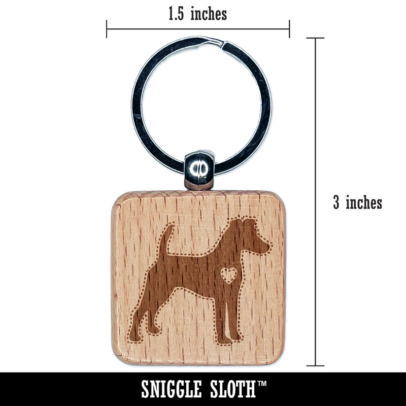 Smooth Fox Terrier Dog with Heart Engraved Wood Square Keychain Tag Charm