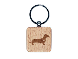 Smooth Haired Dachshund Dog with Heart Engraved Wood Square Keychain Tag Charm