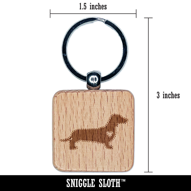 Smooth Haired Dachshund Dog with Heart Engraved Wood Square Keychain Tag Charm