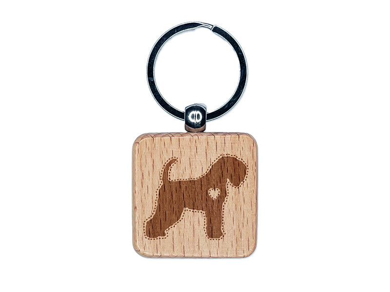Soft Coated Wheaten Terrier Dog with Heart Engraved Wood Square Keychain Tag Charm