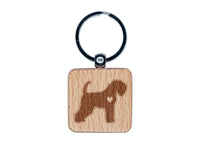 Soft Coated Wheaten Terrier Dog with Heart Engraved Wood Square Keychain Tag Charm
