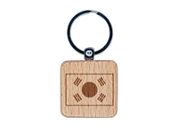 South Korea Flag Engraved Wood Square Keychain Tag Charm