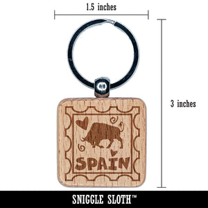 Spain Passport Travel Engraved Wood Square Keychain Tag Charm