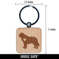 St Bernard Saint Dog with Heart Engraved Wood Square Keychain Tag Charm