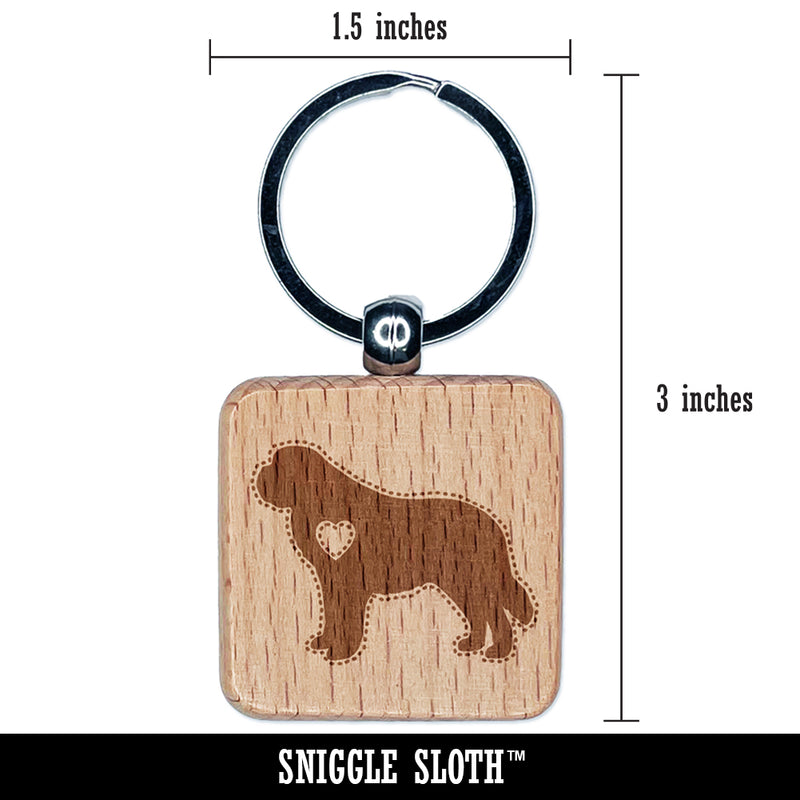 St Bernard Saint Dog with Heart Engraved Wood Square Keychain Tag Charm