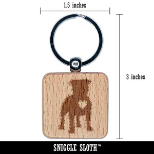 Staffordshire Bull Terrier Dog with Heart Engraved Wood Square Keychain Tag Charm