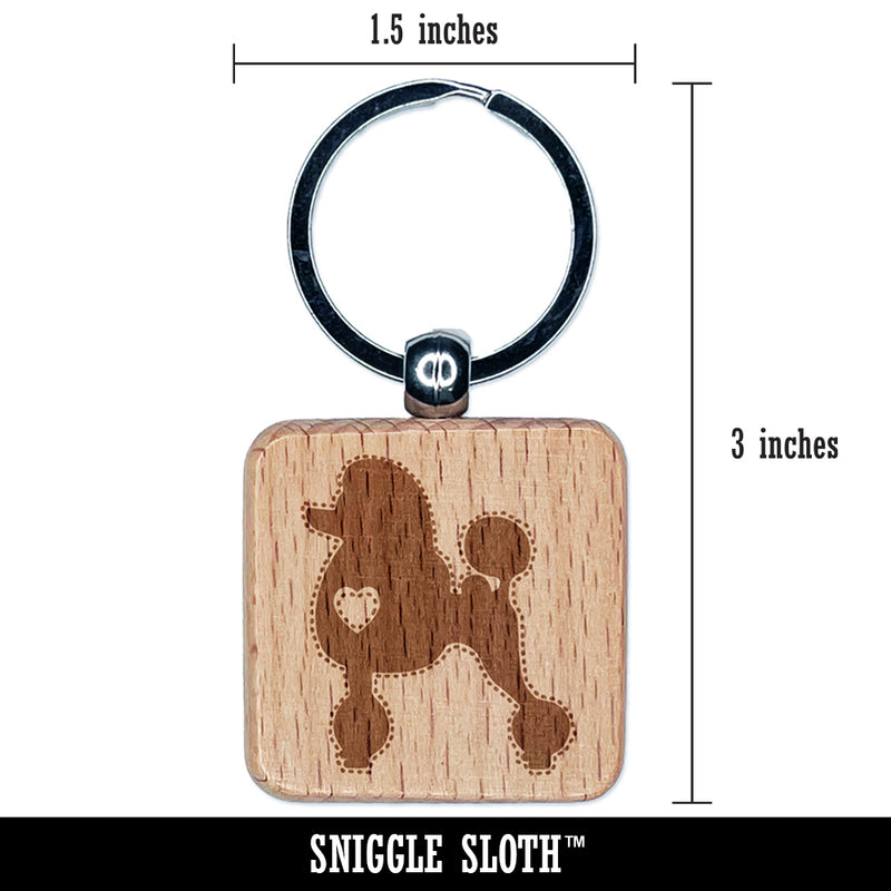 Standard Poodle Dog with Heart Engraved Wood Square Keychain Tag Charm