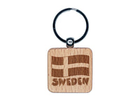 Sweden with Waving Flag Cute Engraved Wood Square Keychain Tag Charm