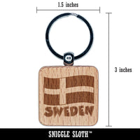 Sweden with Waving Flag Cute Engraved Wood Square Keychain Tag Charm