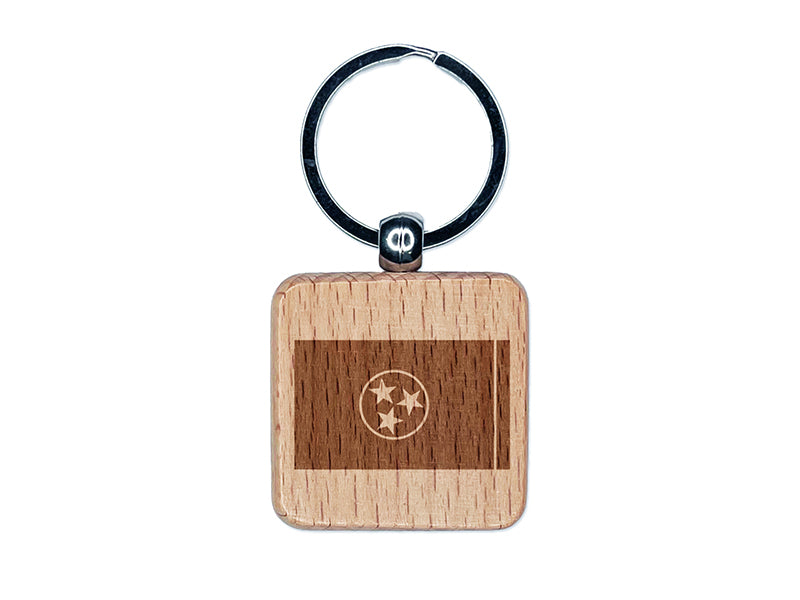 Tennessee Flag Engraved Wood Square Keychain Tag Charm