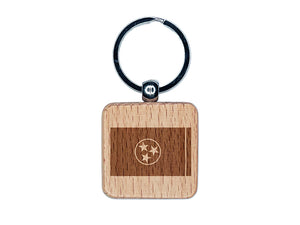 Tennessee Flag Engraved Wood Square Keychain Tag Charm