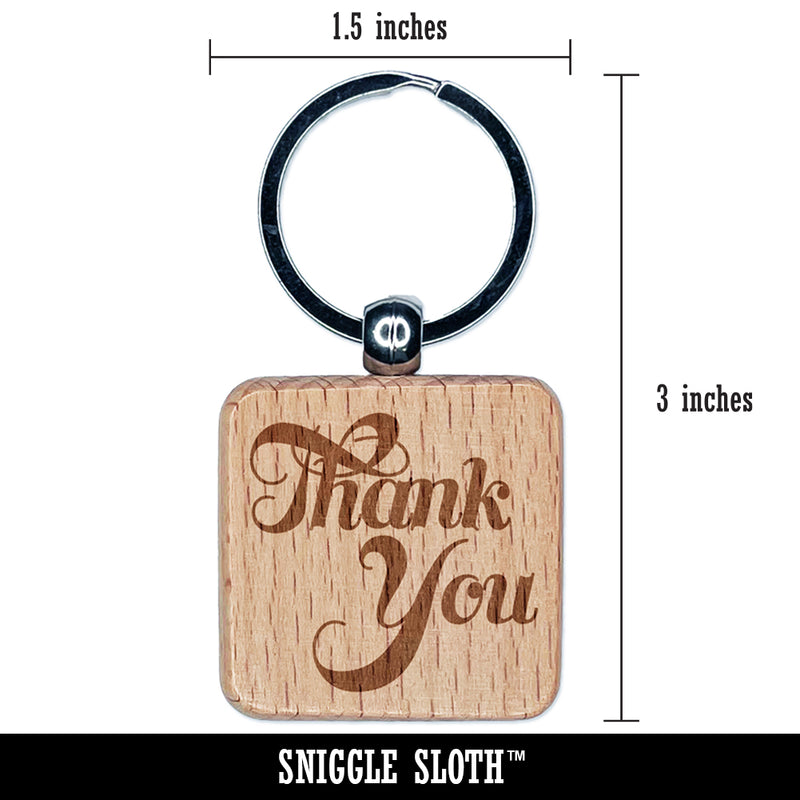 Thank You Elegant Text Engraved Wood Square Keychain Tag Charm