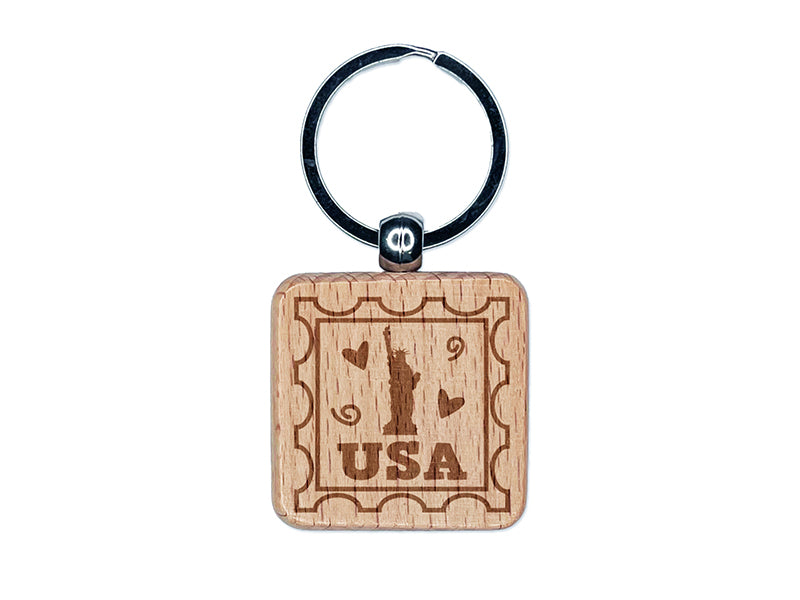 USA United States of America Passport Travel Engraved Wood Square Keychain Tag Charm