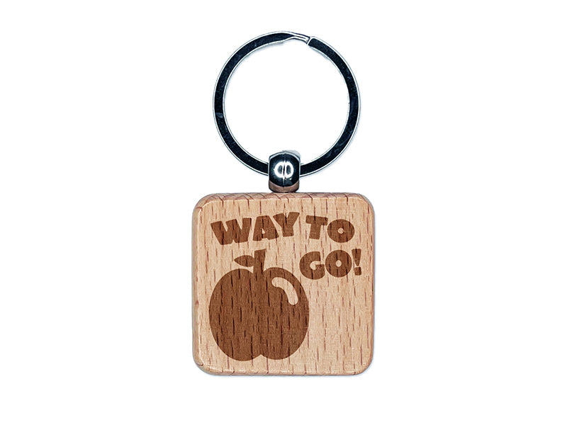 Way to Go with Apple Teacher Motivation Engraved Wood Square Keychain Tag Charm