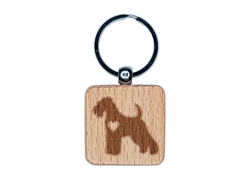 Welsh Terrier Dog with Heart Engraved Wood Square Keychain Tag Charm