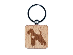 Welsh Terrier Dog with Heart Engraved Wood Square Keychain Tag Charm