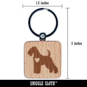 Welsh Terrier Dog with Heart Engraved Wood Square Keychain Tag Charm