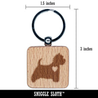Westie West Highland White Terrier Dog with Heart Engraved Wood Square Keychain Tag Charm