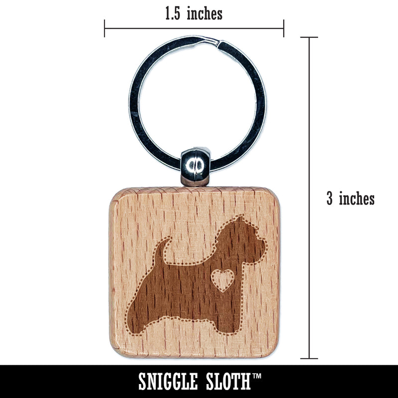 Westie West Highland White Terrier Dog with Heart Engraved Wood Square Keychain Tag Charm