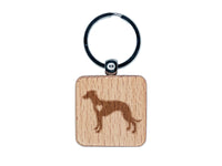Whippet Dog with Heart Engraved Wood Square Keychain Tag Charm