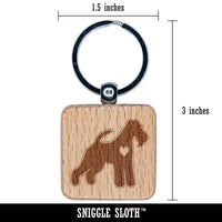 Wire Hair Fox Terrier Dog with Heart Engraved Wood Square Keychain Tag Charm