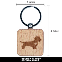 Wirehaired Dachshund Dog with Heart Engraved Wood Square Keychain Tag Charm